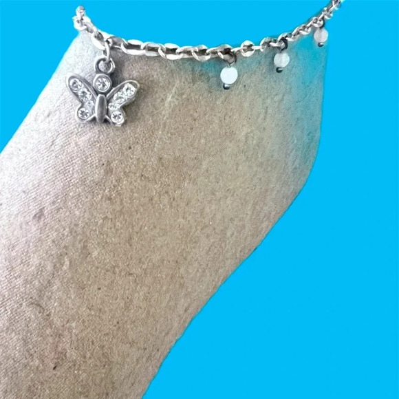 Brighton Butterfly Ankle Bracelet.  Small beads.  Silver plated. - Picture 2 of 4